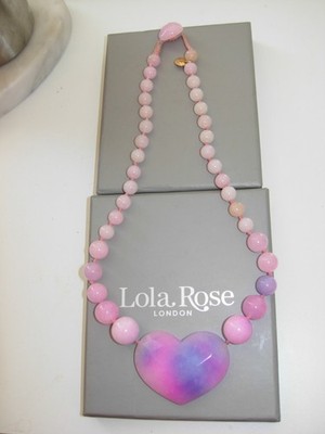 LOLA ROSE ALICE 2 SHADE PINK QUARTZ PURPLE HEART PENDANT 18'' TOGGLE NECKLACE QVC