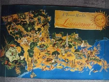 OLD ORIGINAL TOURIST MAP OF LOUISIANA 21 X 32.75 M. W. ANDRY MID-CENTURY  1948