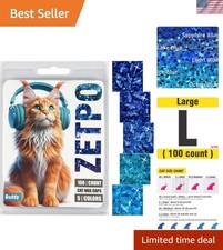 Stylish L Size 100 Pcs Cat Nail Caps - 5x Blue Glitter Shades with Adhesive Kits