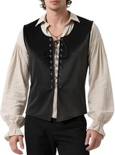 Men Medieval Pirate Vest Gothic Steampunk Renaissance Waistcoat Sleeveless Black