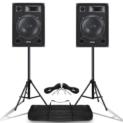 VONYX Pair MAX SP 15" Mobile DJ Disco PA Passive Speakers Stands Bag 2000W SSC2892