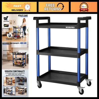 Heavy Duty 3-Tier Utility Cart, 400LBS Rolling Storage Cart with Lockable Wheels