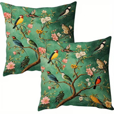 2 X Birds On A Branch Vintage Floral Cushion Covers Decorative Cushions.