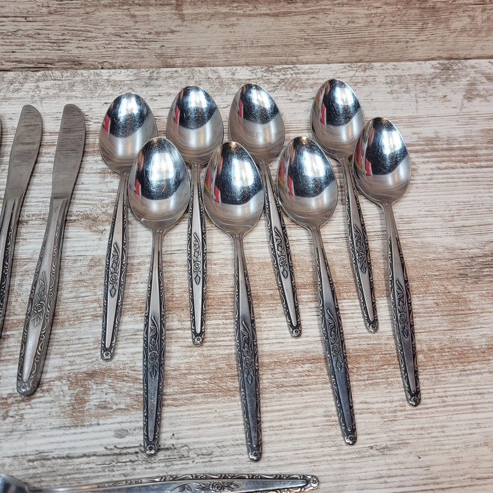 Interpur INR3 Rose Stainless 23 pc Set LOT Korea Flatware Mid Century Modern MCM - Image 3 of 4