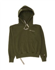 CHAMPION Womens Oversized Hoodie Jumper UK 6 XS Khaki Cotton DP31