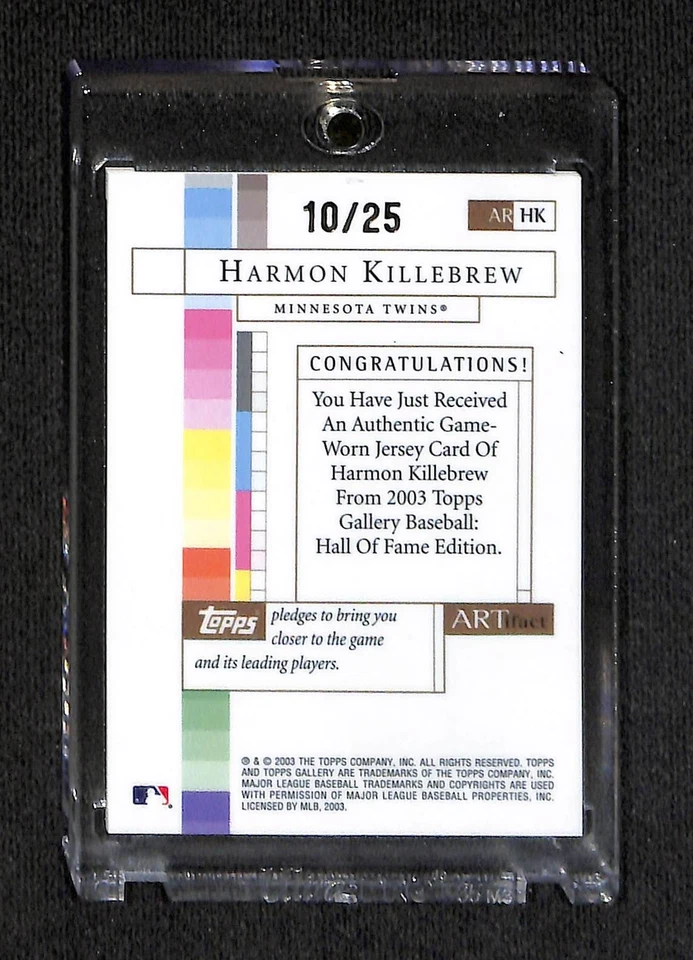2003 TOPPS GALLERY HOF ARTIFACT RELICS AP GAME WORN JERSEY HARMON KILLEBREW /25 - Image 2 of 2