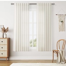 Linen Curtains for Living Room, Back Tab Semi Sheer 52 63 inches Long Ivory