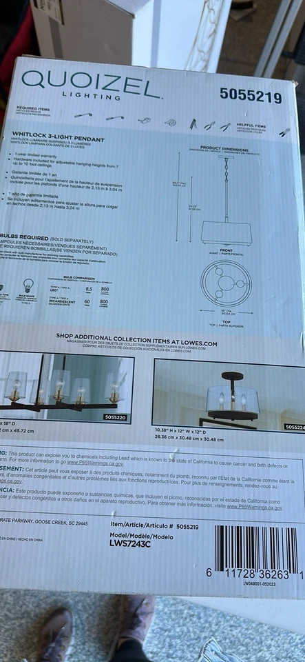Nuevo en caja Colgante Quoizel Whitlock 3 luces negro mate y latón cepillado 5055219 Foto 2 de 3