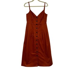 J Crew Burnt Orange Sweetheart Neckline Midi Dress Women’s 8 Button Down Fall