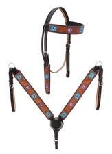 Horse Western Flower Tooled Browband Bridle Breast Collar Tack Set 78HR52B