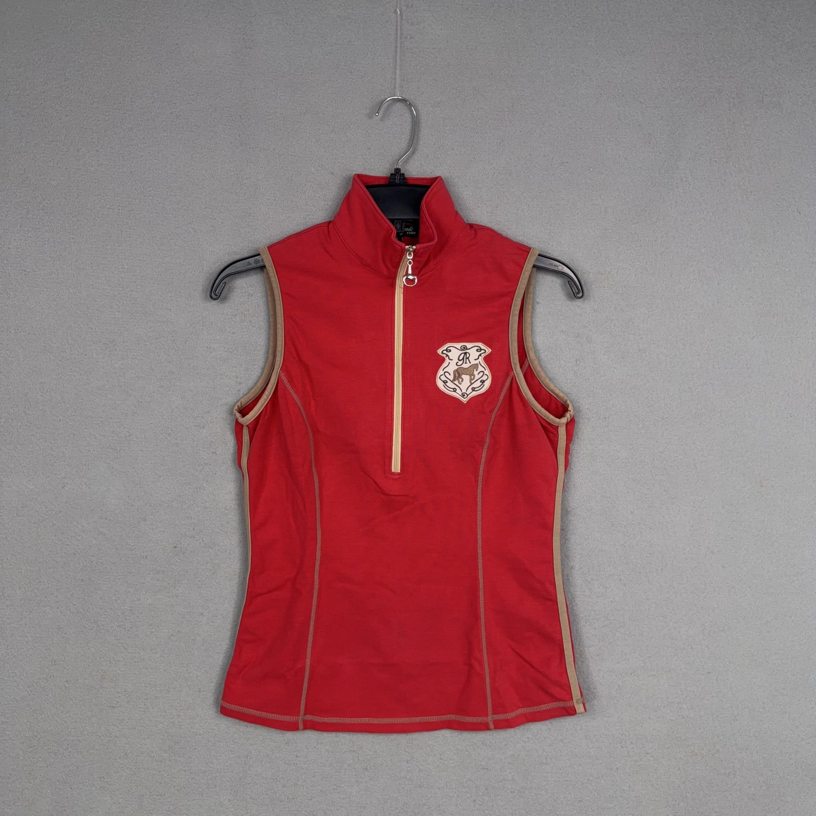 Goode Rider Shirt Womens Small Red Sleeveless Equestrian Riding Half Zip