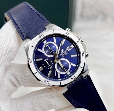 Casio Edifice EFV-640L-2A Chronograph Blue Analog Leather Octagonal Bezel Watch