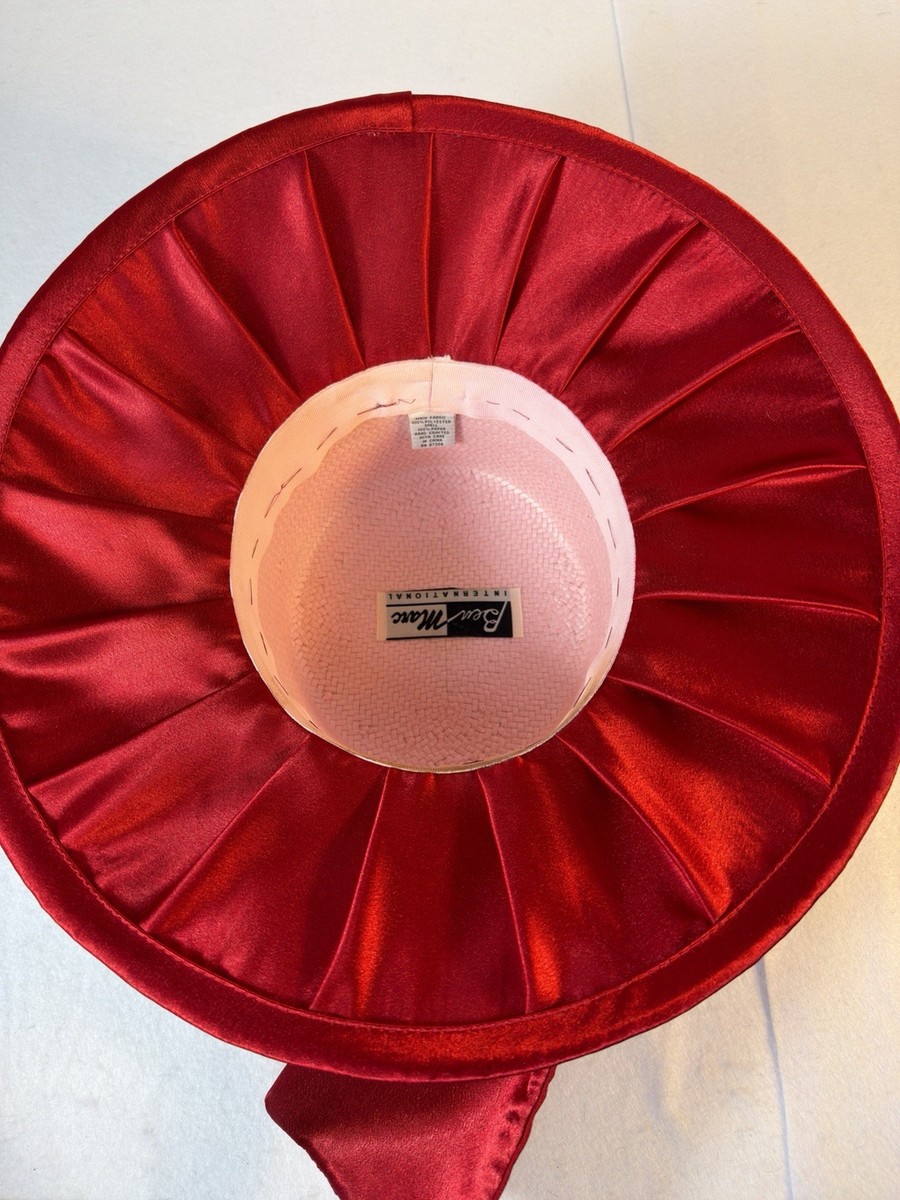 Ben Marc Hat Womens Kentucky Derby Church Red Satin Rhinestone Wide Brim Kentucky Derby Red Wide Brim Hat Rhinestone Bow Church  main image 2