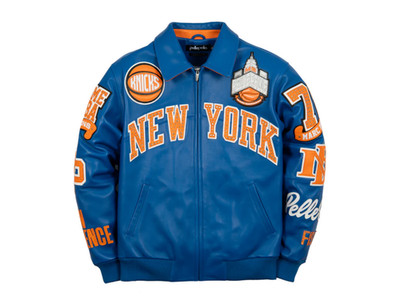 Men's Pelle Pelle New York Knicks Blue Leather Bomber Jacket Hip Hop Coat