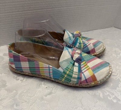 Talbots 8.5M Izzy Knot Espadrilles Patchwork Comfort Chic Flats Preppy Coastal