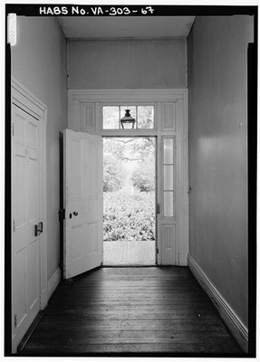 67. VIEW NORTH HALL INTERIOR SIDE NORTH FRONT DOOR 1987 - Poplar Forest, State