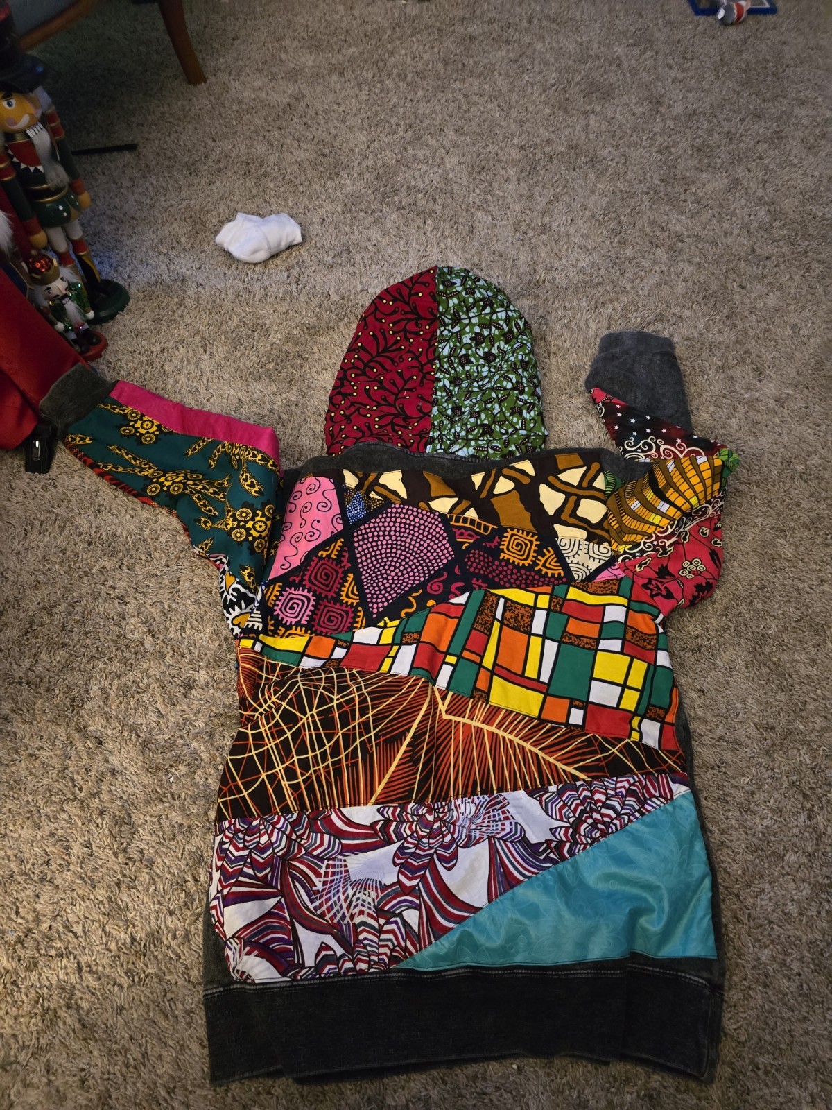 Watoto Multicolor Patchwork Pullover Hoodie Geome… - image 4