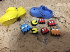 Crocs Jibbitz Silicon lot of 9 Pac-Man Video Game key chain 3-D CROC 7 jibbs