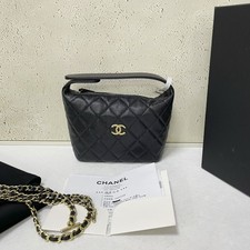 Chanel 26C Hobo Lunch Box Bag Black Caviar Leather Gold Crystal Embossed CC Logo
