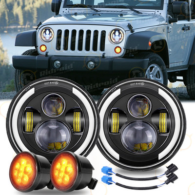 Combo 7'' Round LED Headlights Turn Signal Lights For 2007-2018 Jeep Wrangler JK
