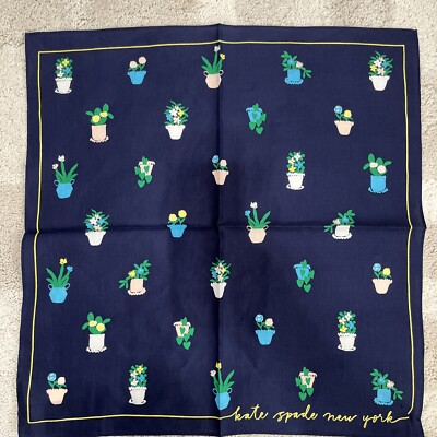 NWT Kate Spade House Plants Silk Blend Scarf Bandana Squid Ink