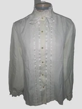 Vintage Alicia Ivory Victorian Prairie High Collar Lace Blouse Size M/L