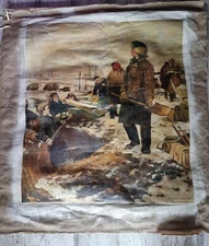 Oil Painting Socialist Realism USSR Komsomol members  construction MOSCOW