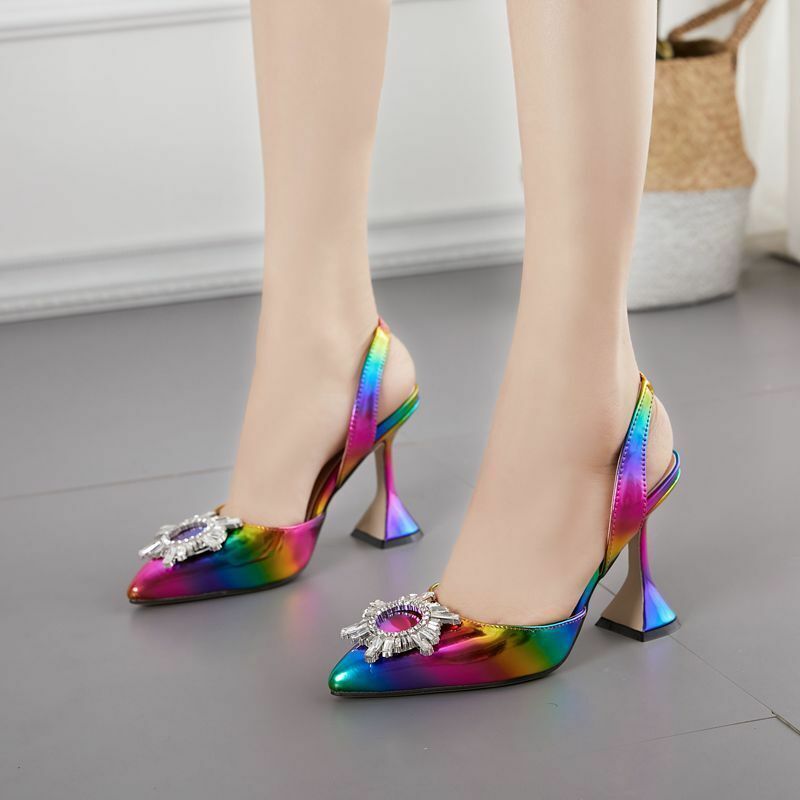 Women's Rhinestone Pointed Toe High Heel Slingback Sandals Party Pumps Shoes