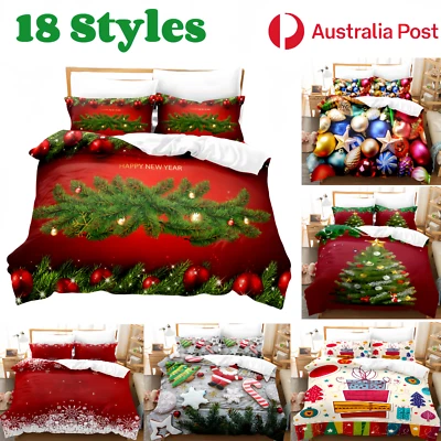 Christmas Quilt Duvet Cover Bedding Pillowcase Soft Single Double Queen King AU - image 1 of 4