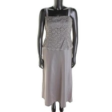 R M RICHARDS Taupe Metallic Sleeveless Dress Full-Length Evening Gown 16 - NEW