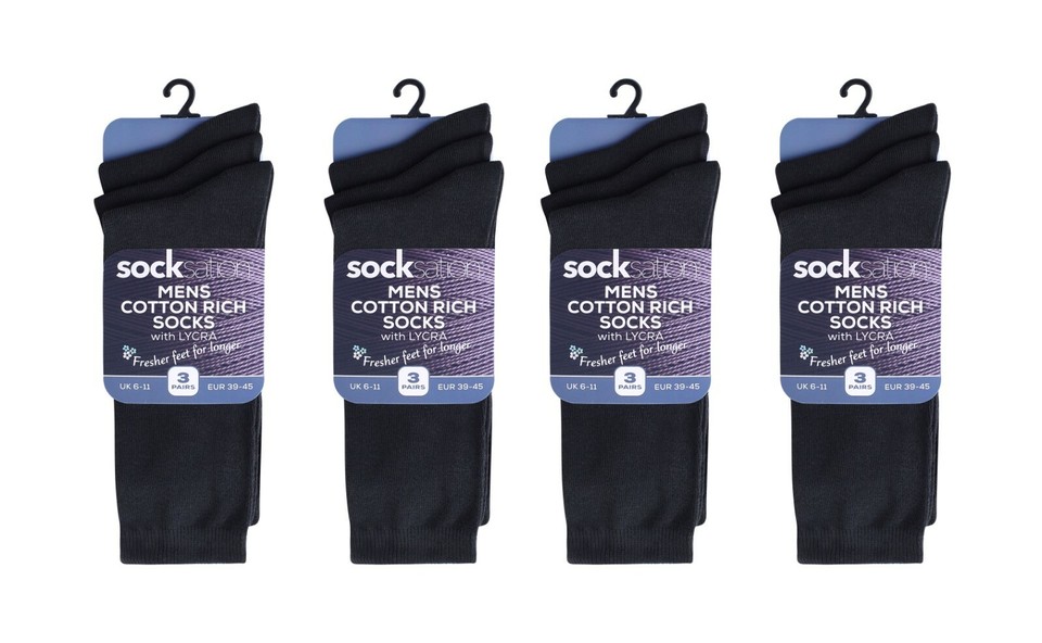 MENS SOCKS 100% Cotton Elastic, Non Elastic Size 6-11 Soft Top Diabetic
