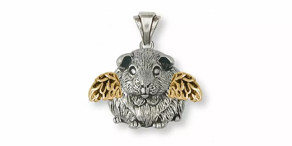 Guinea Pig Angel Pendant Jewelry Silver And Gold Handmade Piggie
