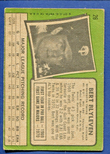 1971 Topps Bert Blyleven Rookie #26 Low Grade - Picture 2 of 2