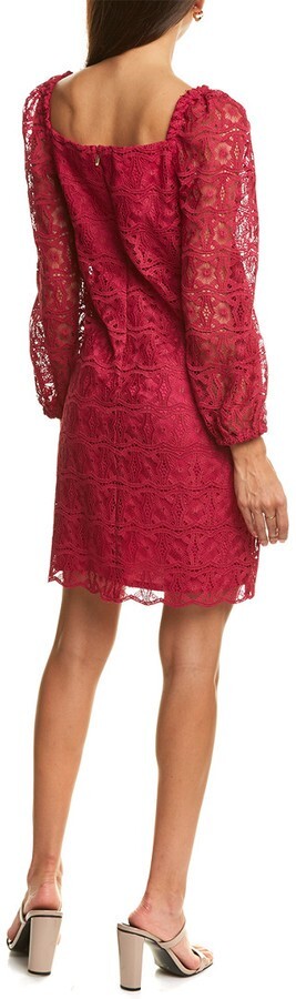 TRINA TURK NEW $328 Long Sleeves Lace Bottle Shift Dress in Le Vin Rouge Size 0