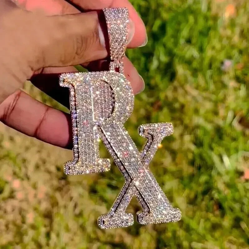 3Ct Lab Created Round Diamond Customize Letter RX Pendant 925 Sterling Silver - Image 3 of 4