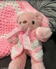 Handmade Baby crochet afghan / throw blanket new with Teddy Bear  Sweater