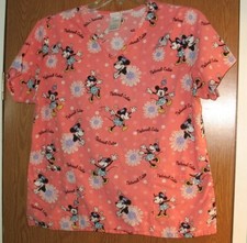 Disney Pink Minnie Mouse Scrub Top Women  s Large Short Sleeve V-Neck Top