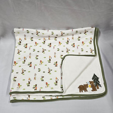 Vintage Gymboree 2007 Baby Boy Layette Cotton Blanket White Green Camping Bear