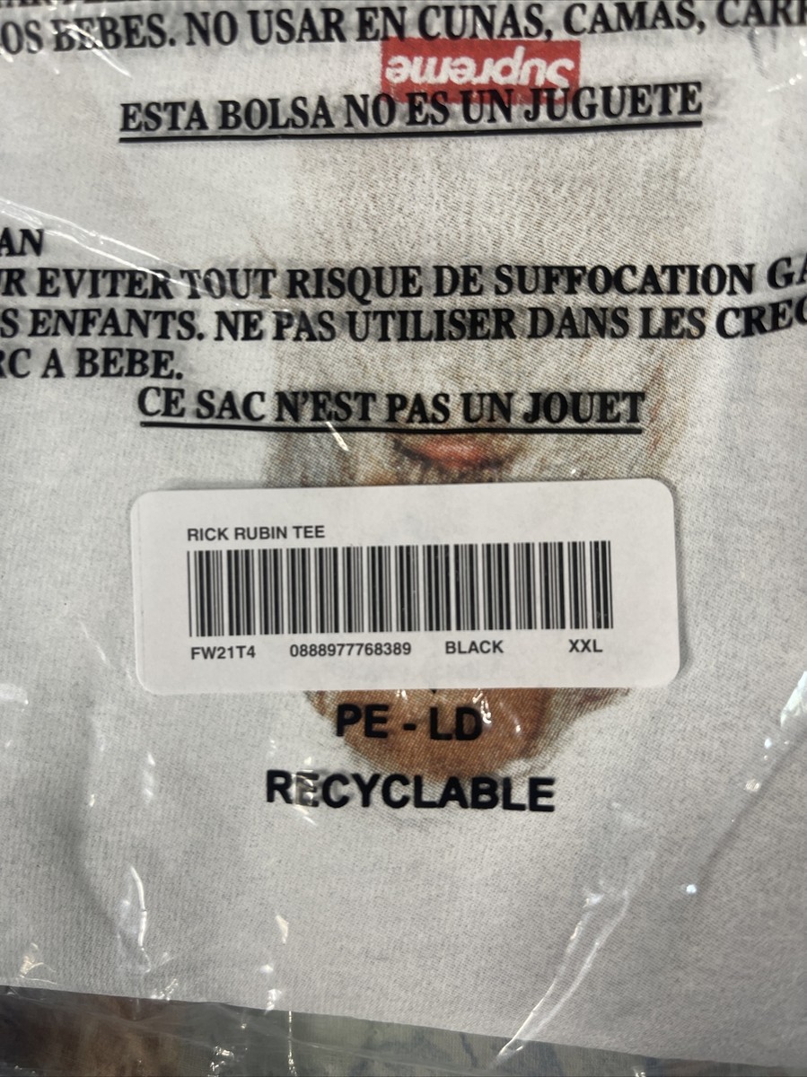 Supreme Rick Rubin Tee T-Shirt Black Sz XXL Fall/Winter 2021 Brand