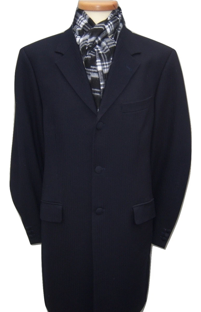 NAVY BLUE TAILORED COAT JACKET 100 WOOL MEDIUM WEIGHT MID THIGH