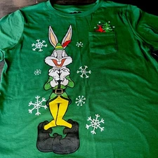 Looney Tunes Juniors Bugs Bunny Christmas Pocket T-Shirt - L Or XL NWT