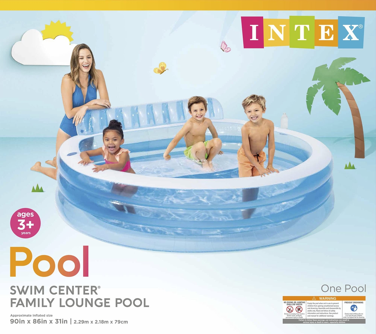 Intex Swim Center&trade; Inflatable Family Lounge Pool, 90" X 86" X 31", for Ages 3+