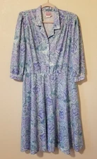 CALIFORNIA LOOKS Womens Sz M Dress Blue Purple Floral Vtg 80s 90s Grandmacore