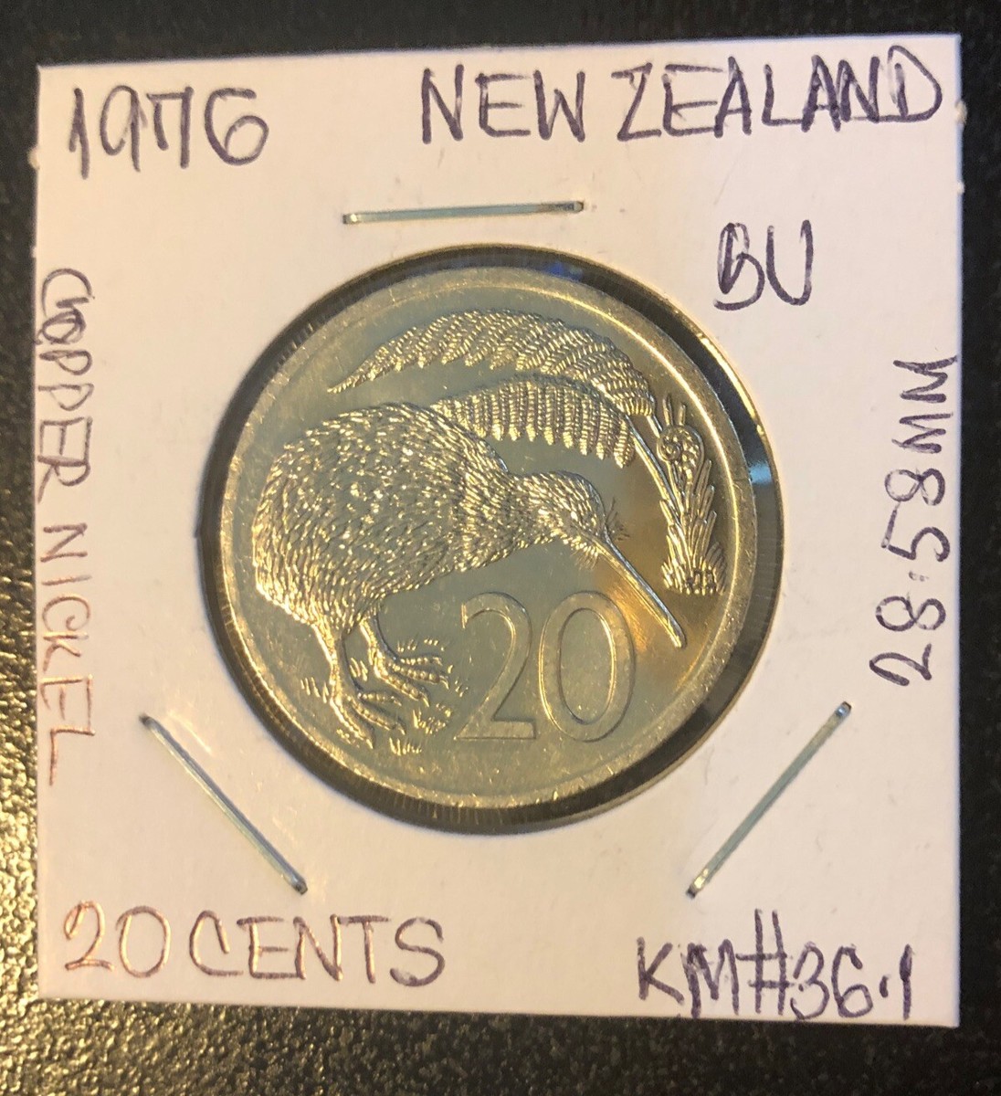 1976 New Zealand 20 Cents UNCIRCULATED Copper Nickel Coin-28.58MM