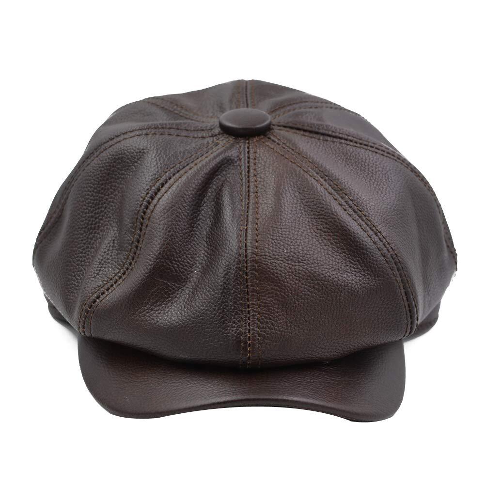 Fashion Men's Leather Classic 8 Panel Gatsby Newsboy Ivy Hat Brown
