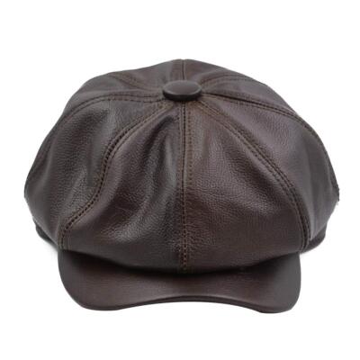Fashion Men's Leather Classic 8 Panel Gatsby Newsboy Ivy Hat Brown
