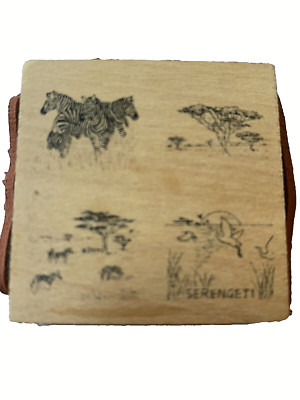 Judi Kins 2003 Mounted Wooden Rubber Stamp Cube Serengeti African ANIMALS 67271