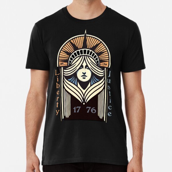Lady Liberty: Liberty Justice 1776 Retro Art Deco Premium T-Shirt S-5XL