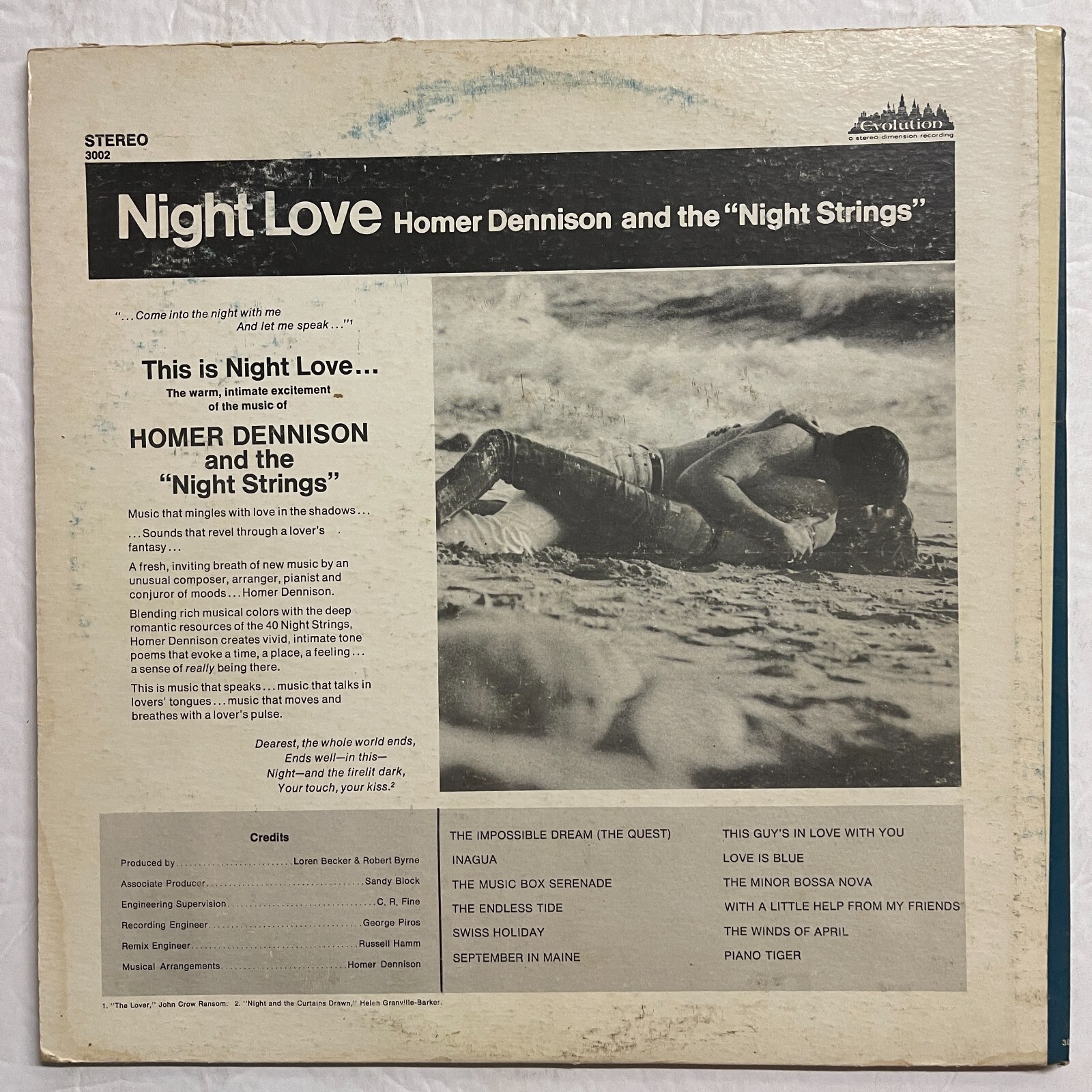 Homer Dennison And The The Night Strings ‎– Night Love Vinyl, LP Evolution