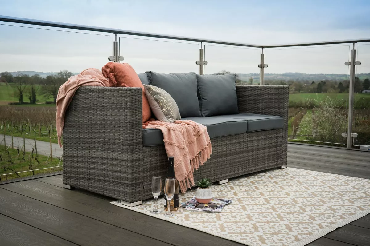 Casa Grey Rattan 3 Seater Sofa Rattan Outdoor Garden Furniture